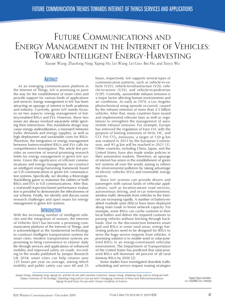 Energy Management in IoV Systems | PDF | Electric Vehicle | Smart Grid