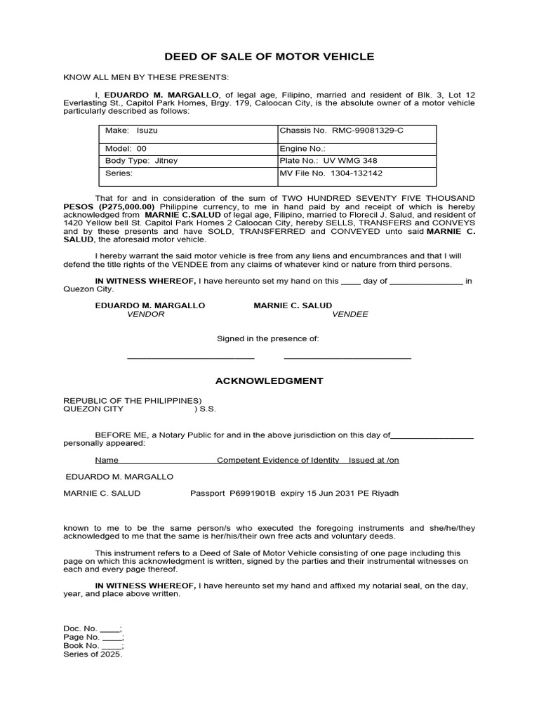 Deed-Of-Sale-Of-Motor-Vehicle | PDF | Legal Documents | Natural ...