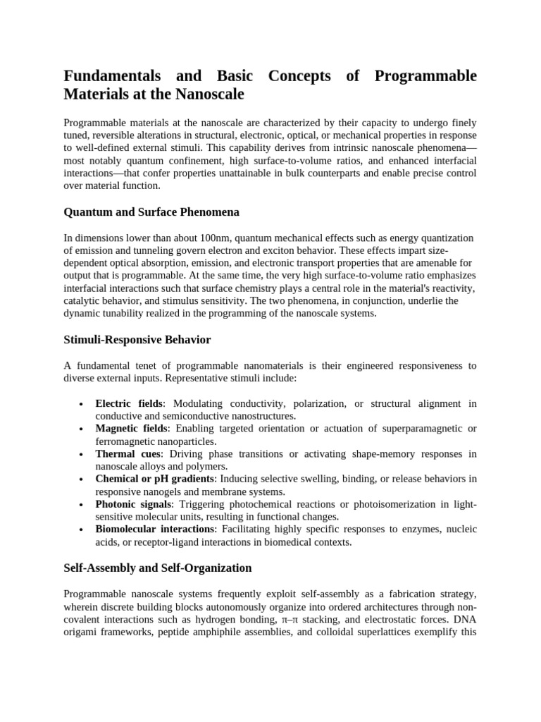 Nanoscale Programmable Materials Overview | PDF | Nanotechnology ...