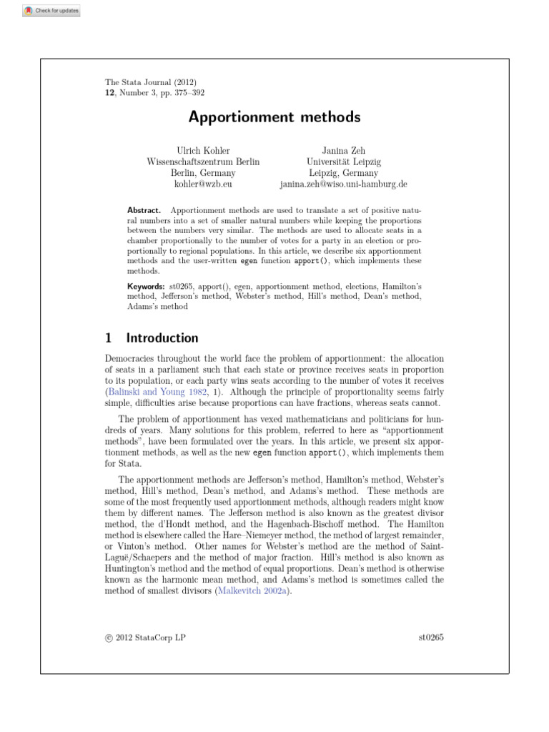 Apportionment Methods Explained | PDF | Elections | Government