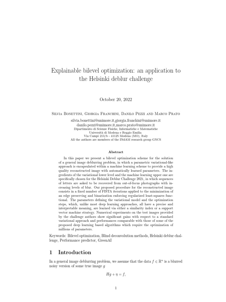 Bilevel Optimization for Image Deblurring | PDF | Deep Learning ...