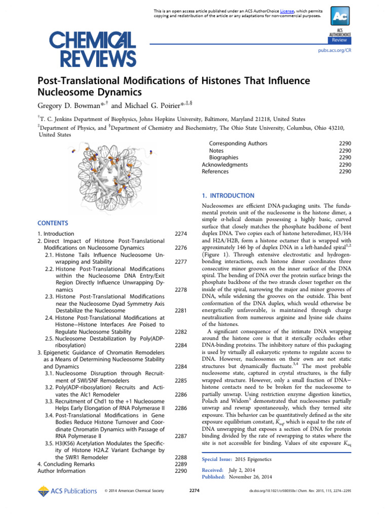 Histone Modifications and Nucleosome Dynamics | PDF | Histone | Chromatin