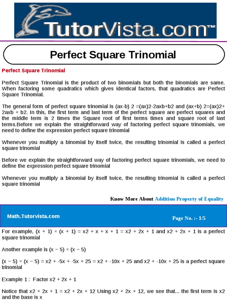 Perfect Square Trinomial Guide | PDF