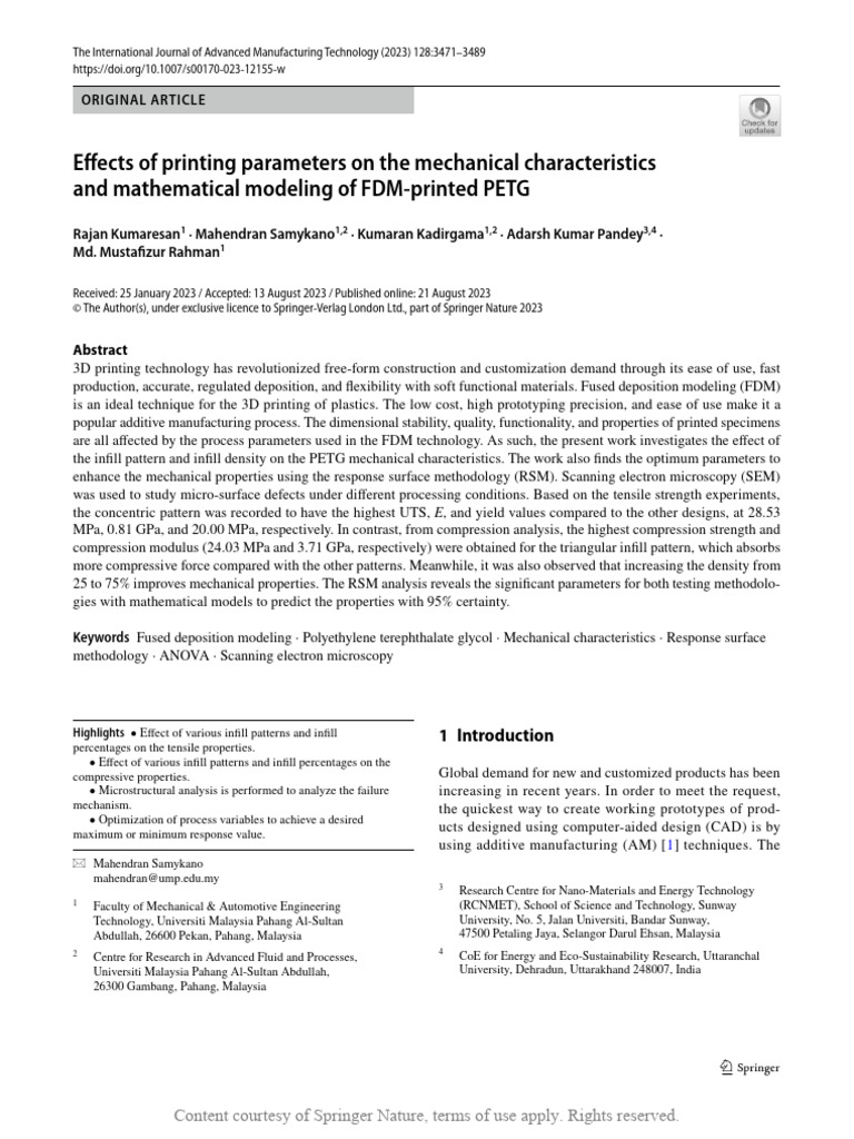 Effects of Printing Parameters On The Mechanical C | PDF | Strength Of ...