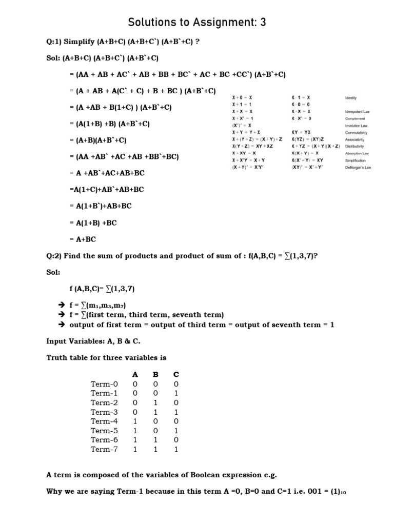 Boolean Algebra Simplification Solutions | PDF | Computer Programming ...