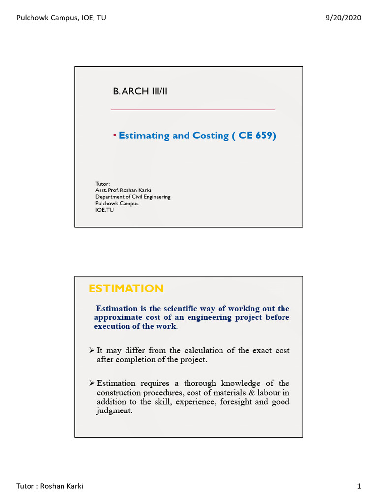 Estimation and Costing in Construction | PDF | Specification (Technical ...