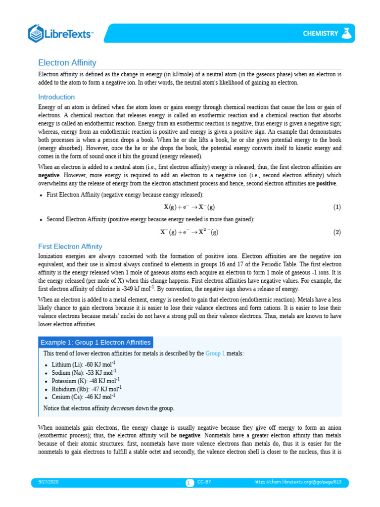 Understanding Electron Affinity Trends | PDF | Periodic Table | Ion