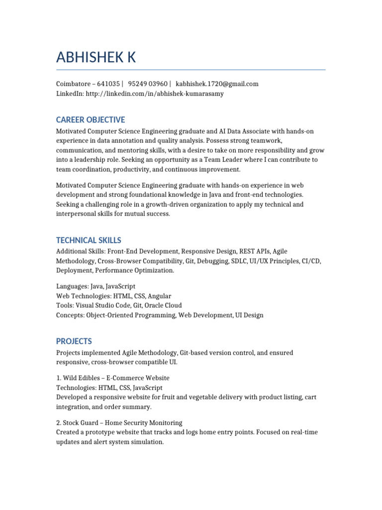 Abhishek K Resume Updated | PDF | Web Development | Software ...