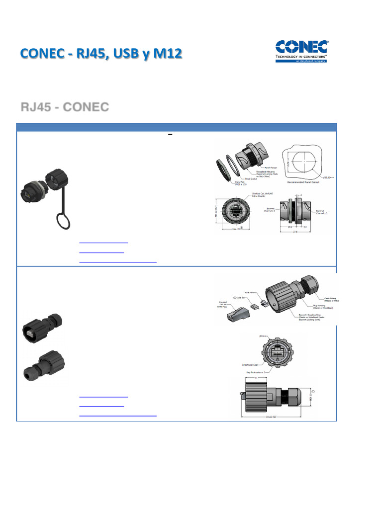 Conectores Estancos RJ45 y USB CONEC | PDF