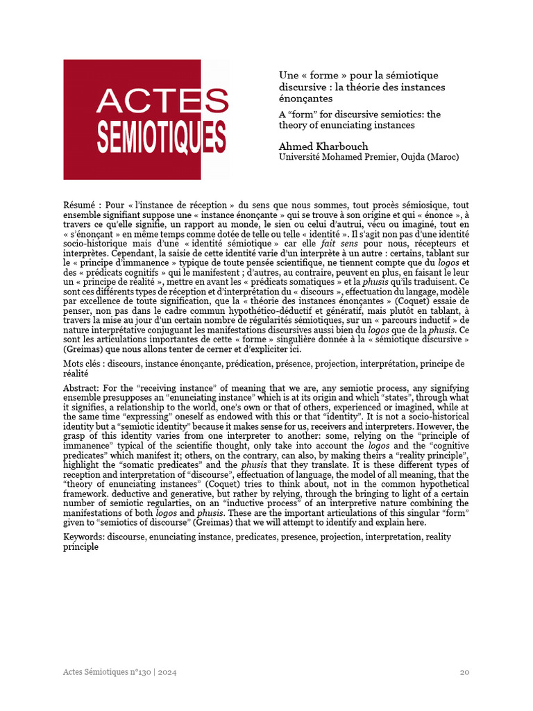 Théorie des instances énonçantes en sémiotique | PDF | Sémiotique ...