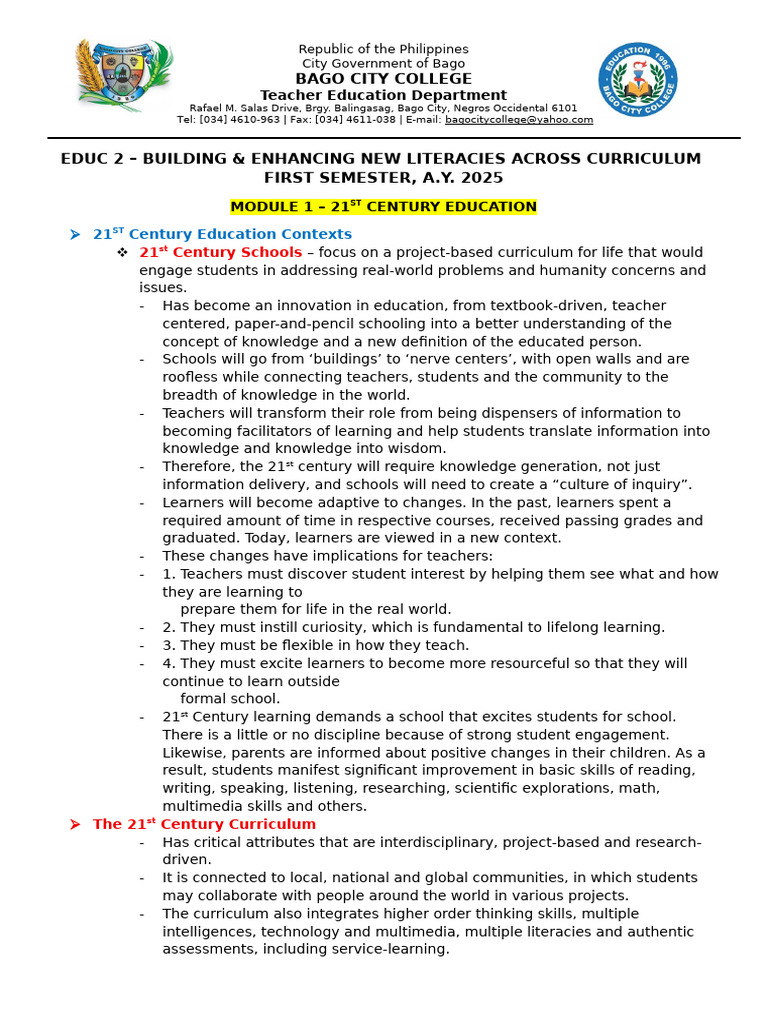 21st Century Education Framework Overview | PDF | Learning | Teachers