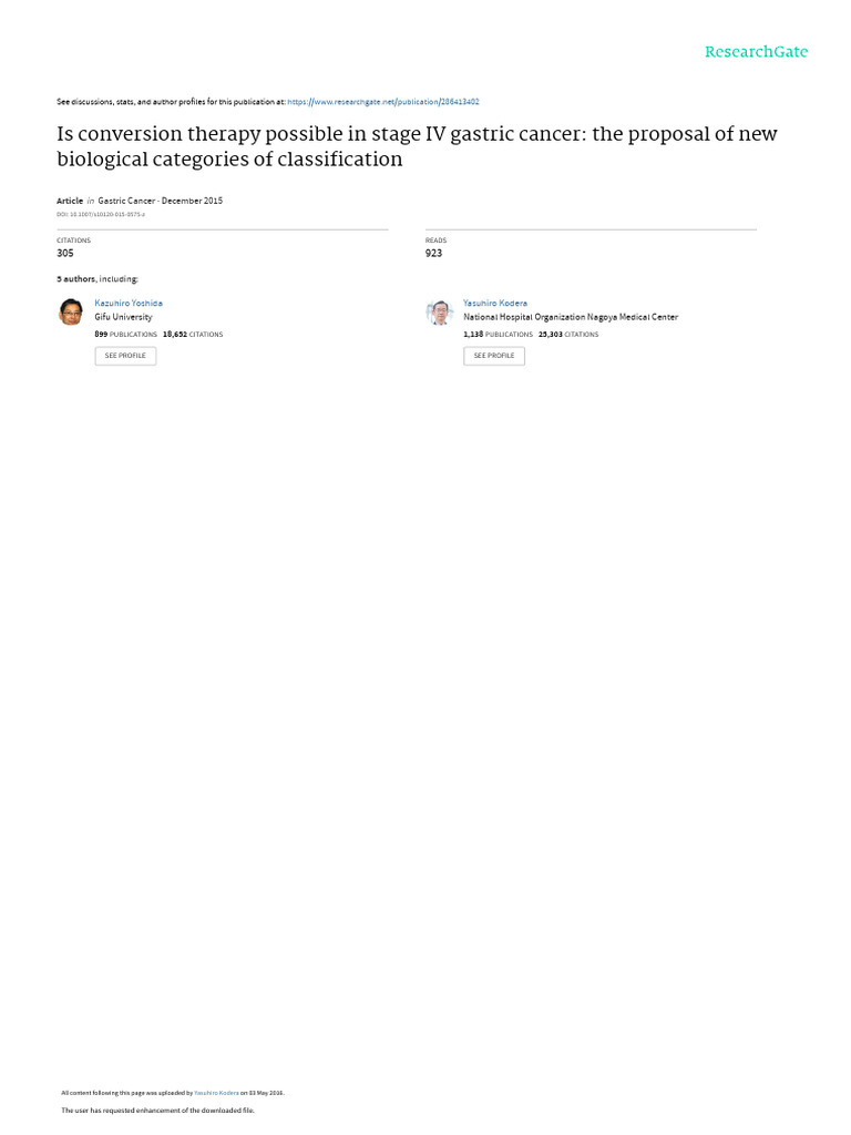 Conversion Therapy in Stage IV Gastric Cancer | PDF | Metastasis | Oncology