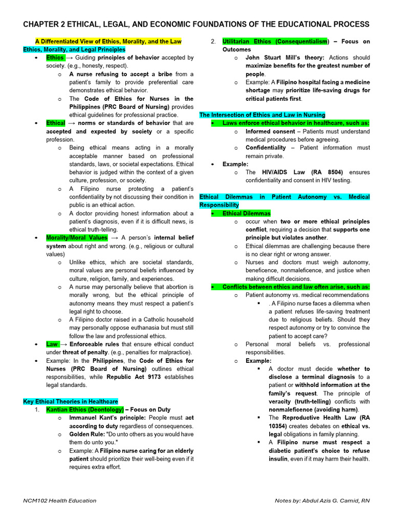 Ethical and Legal Foundations in Nursing | PDF | Informed Consent | Nursing