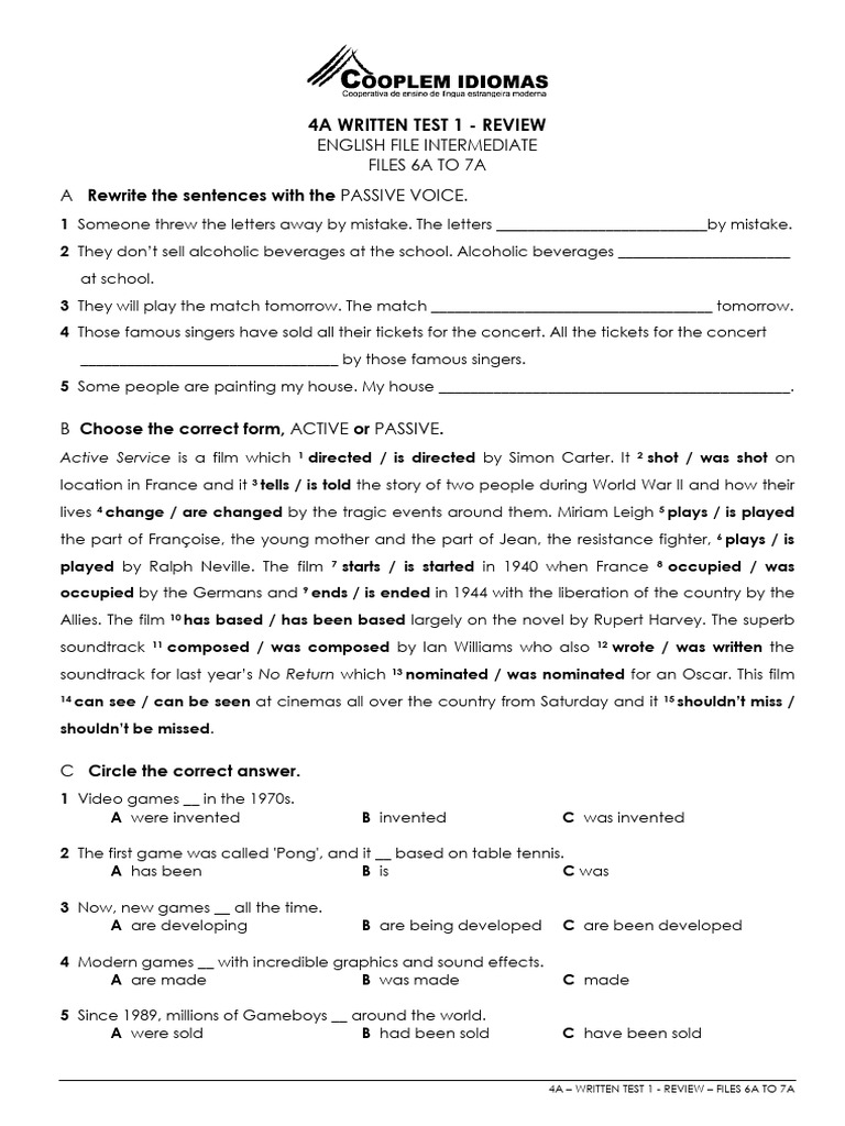 Passive Voice Test Review 6A-7A | PDF | Linguistics | Grammar