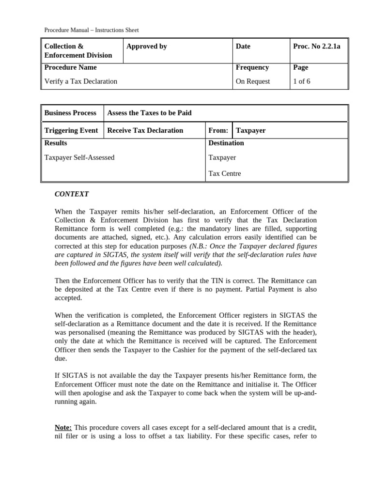 Tax Declaration Verification Procedure | PDF | Irs Tax Forms | Taxes