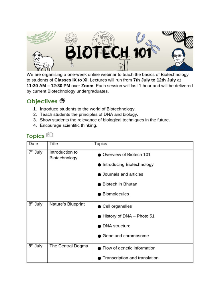 Intro to Biotechnology Webinar for Teens | PDF | Biotechnology | Dna