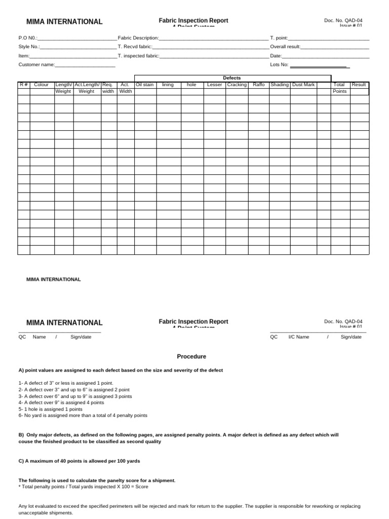 QAD - 04 Dyed Fabric Inspection Report | PDF