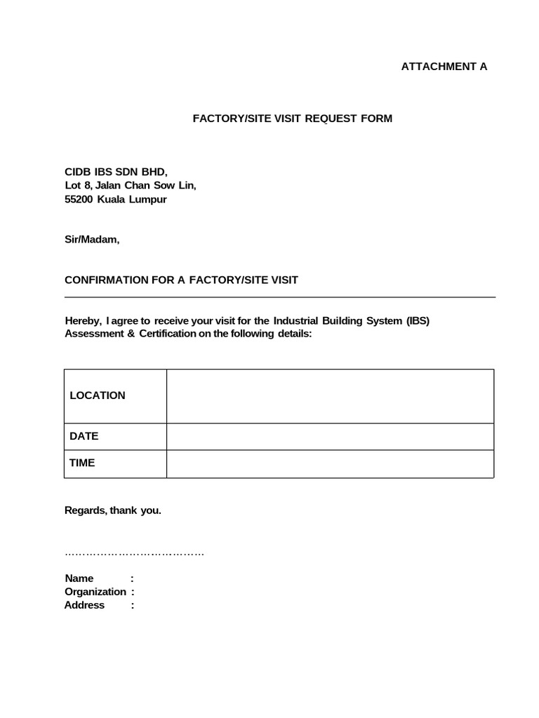 Factory at Site Visit Form | PDF