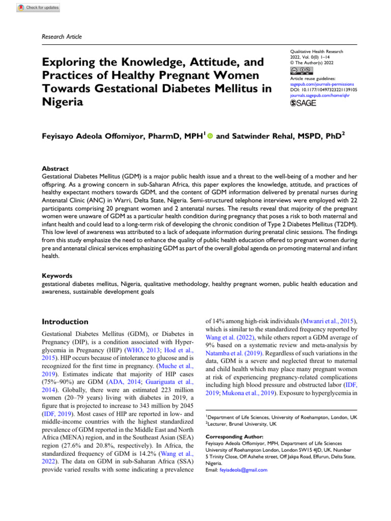 Knowledge and Attitudes on GDM in Nigeria | PDF | Gestational Diabetes ...
