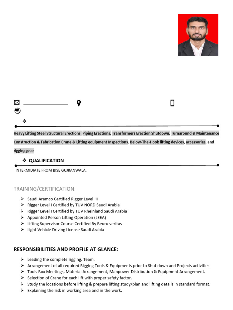 Experienced Rigging Specialist Resume | PDF