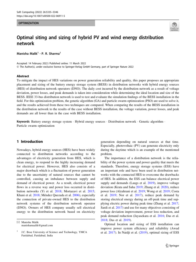 Optimal Sizing of BESS in Hybrid Energy Systems | PDF | Lithium Ion ...