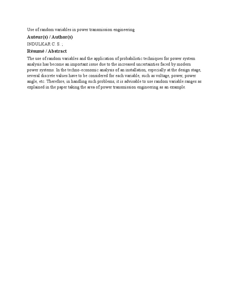 Use of Random Variables in Power Transmission Engineering | PDF