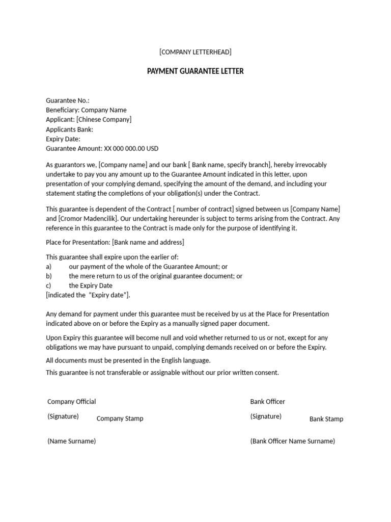 Payment Guarantee Letter Template | PDF