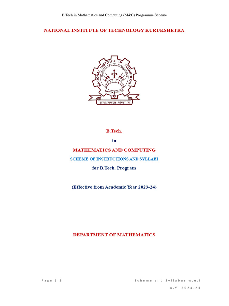 B.Tech Mathematics and Computing Syllabus | PDF | Engineering ...