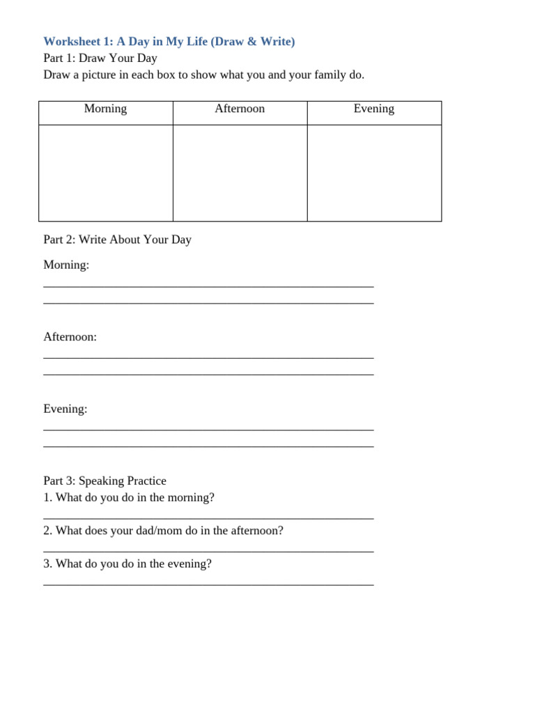 A Day in My Life Worksheet | PDF