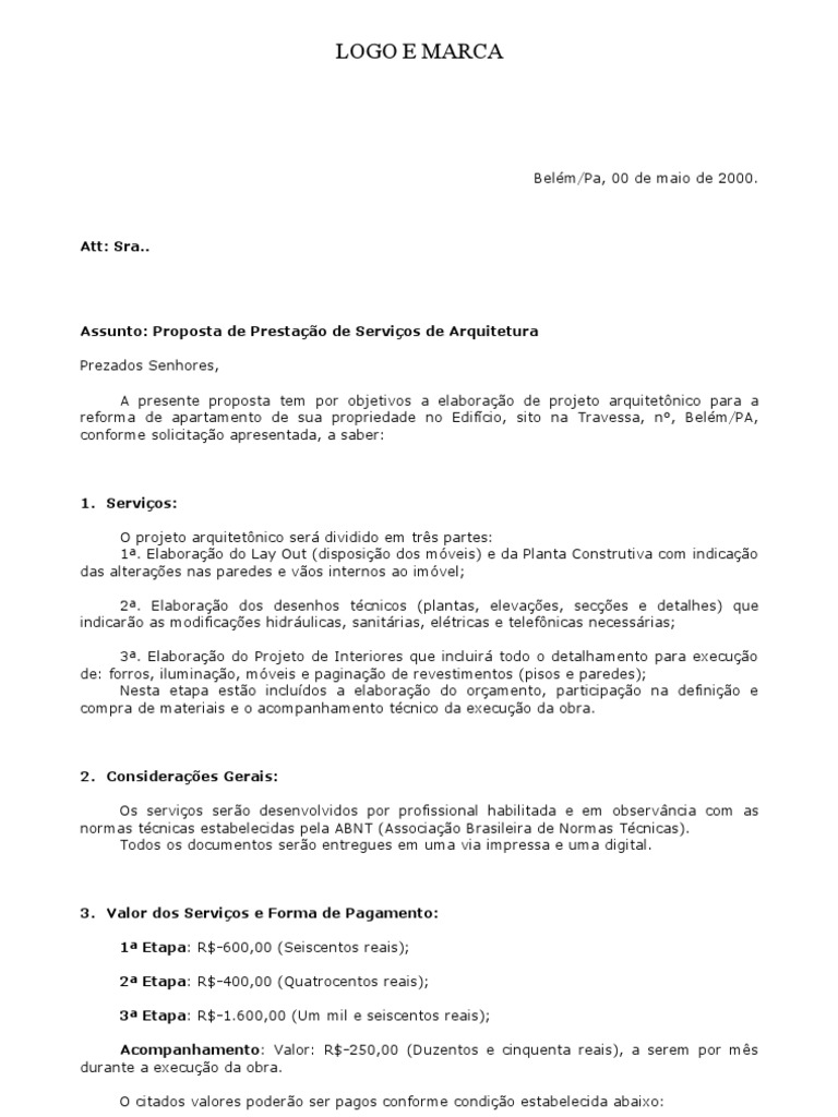 Proposta de Prestação de Serviços de Arquitetura