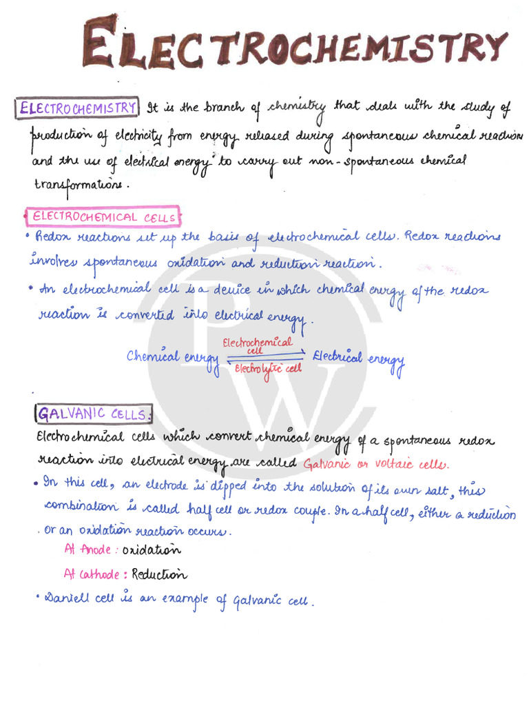 Electrochemistry Hand Written Notes | PDF