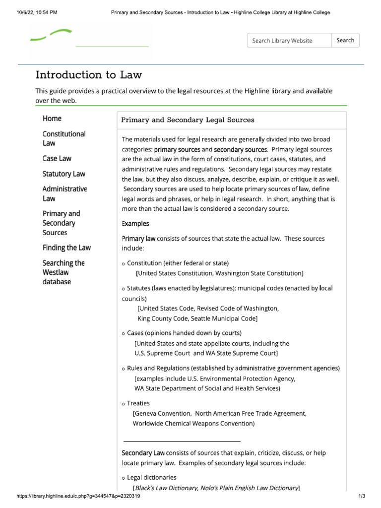 Primary and Secondary Legal | PDF