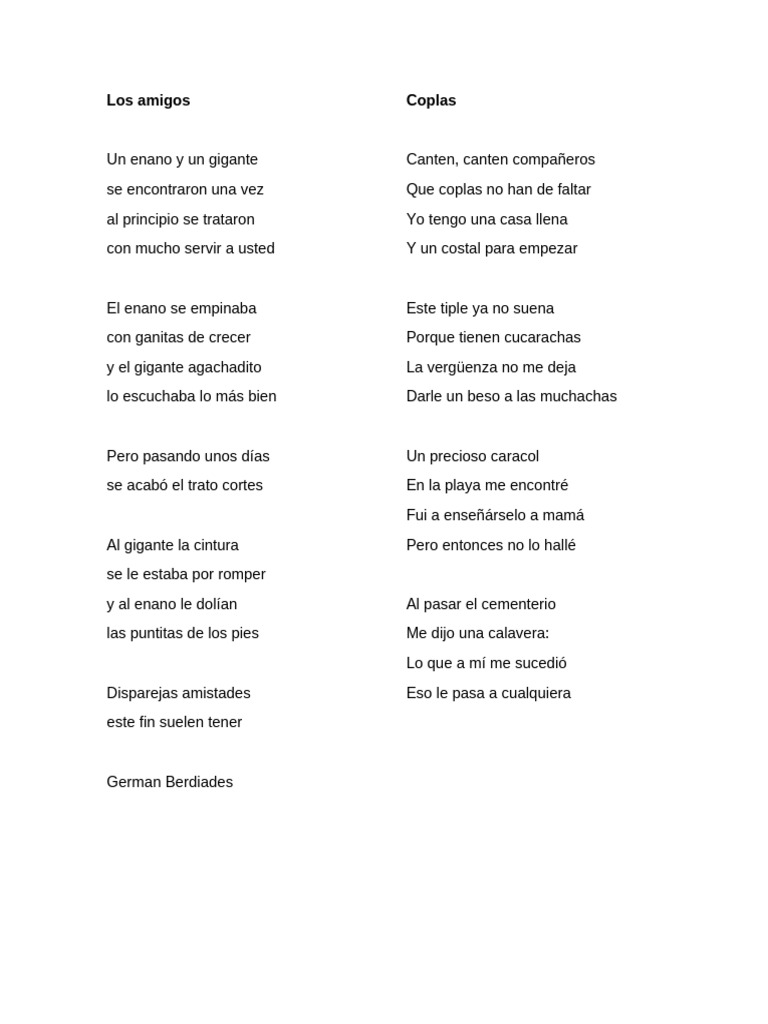 Canciones infantiles y coplas populares | PDF
