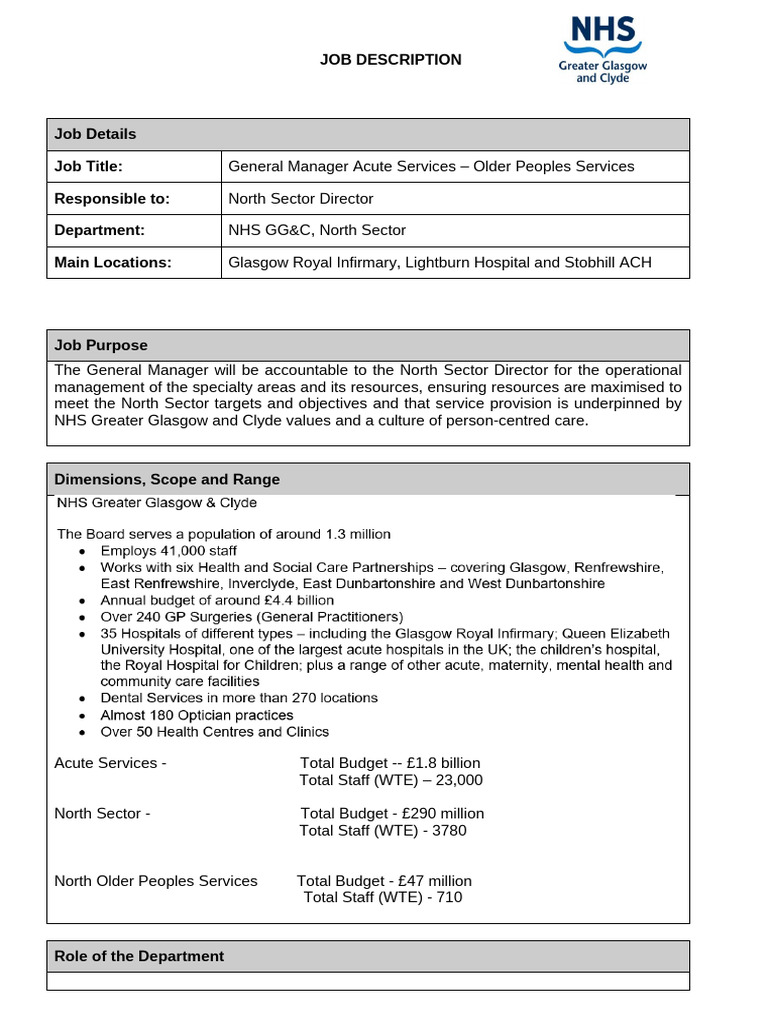 NHS GGC General Manager Role Overview | PDF | Business | Psychology