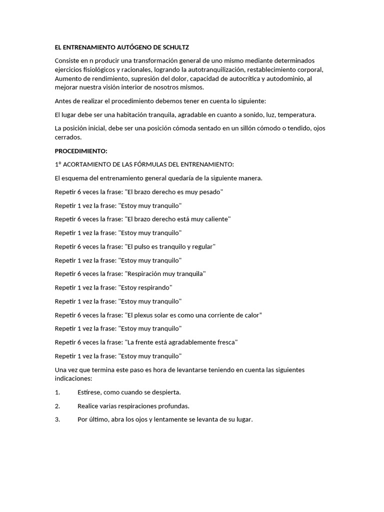 Resumen Del Entrenamiento Autogeno de Schulz | PDF