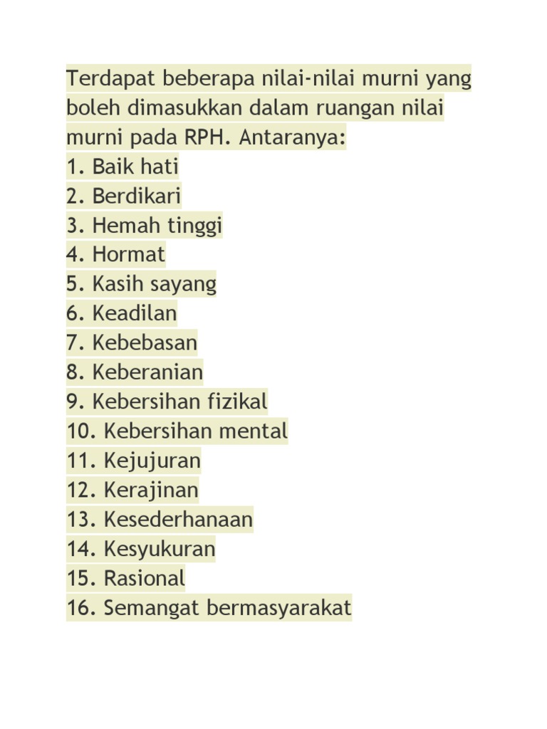 Nilai Nilai Murni Pdf