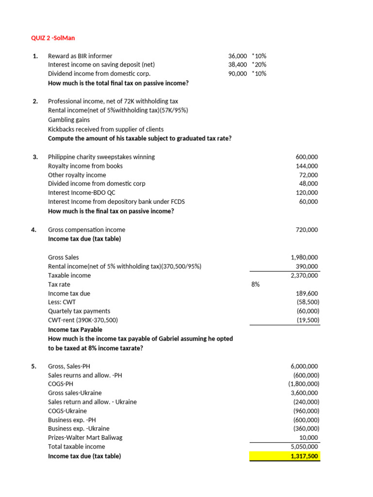 Tax Computation Scenarios and Examples | PDF | Income Tax | Taxes