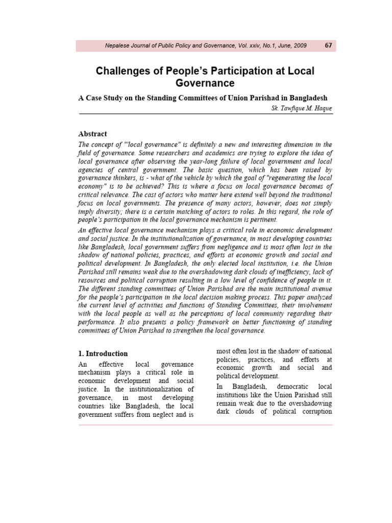 Peoples Participation at Local Governance | PDF | Governance | Government