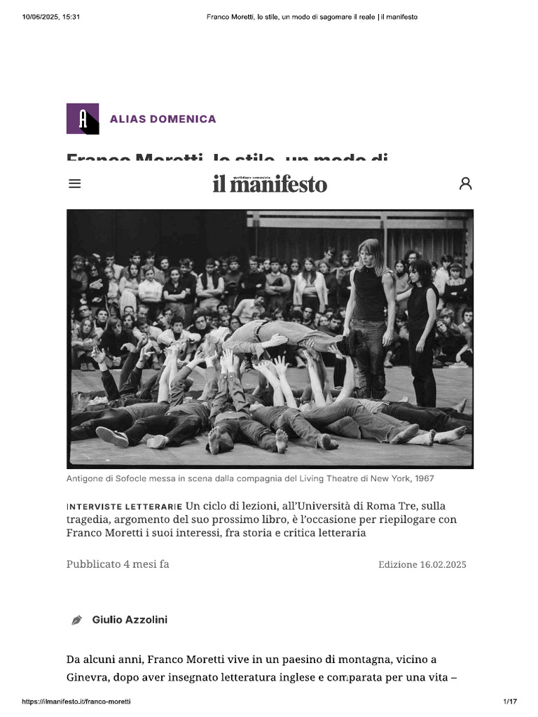 Franco Moretti, Lo Stile, Un Modo Di Sagomare Il Reale | PDF