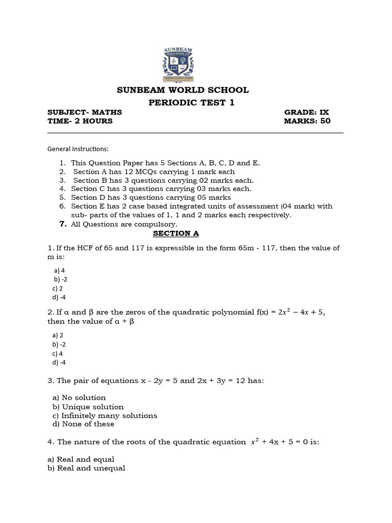 9th Grade Math Test: Quadratics & Integers | PDF | Numbers | Polynomial