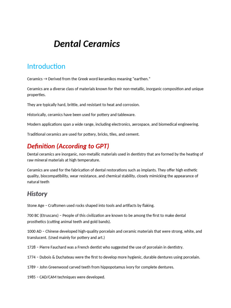 Overview of Dental Ceramics | PDF | Dentistry Branches | Materials