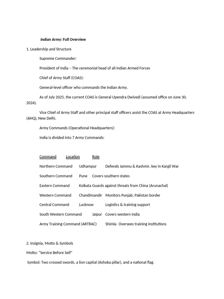 Indian Army Structure and Overview | PDF | Military Science | Military