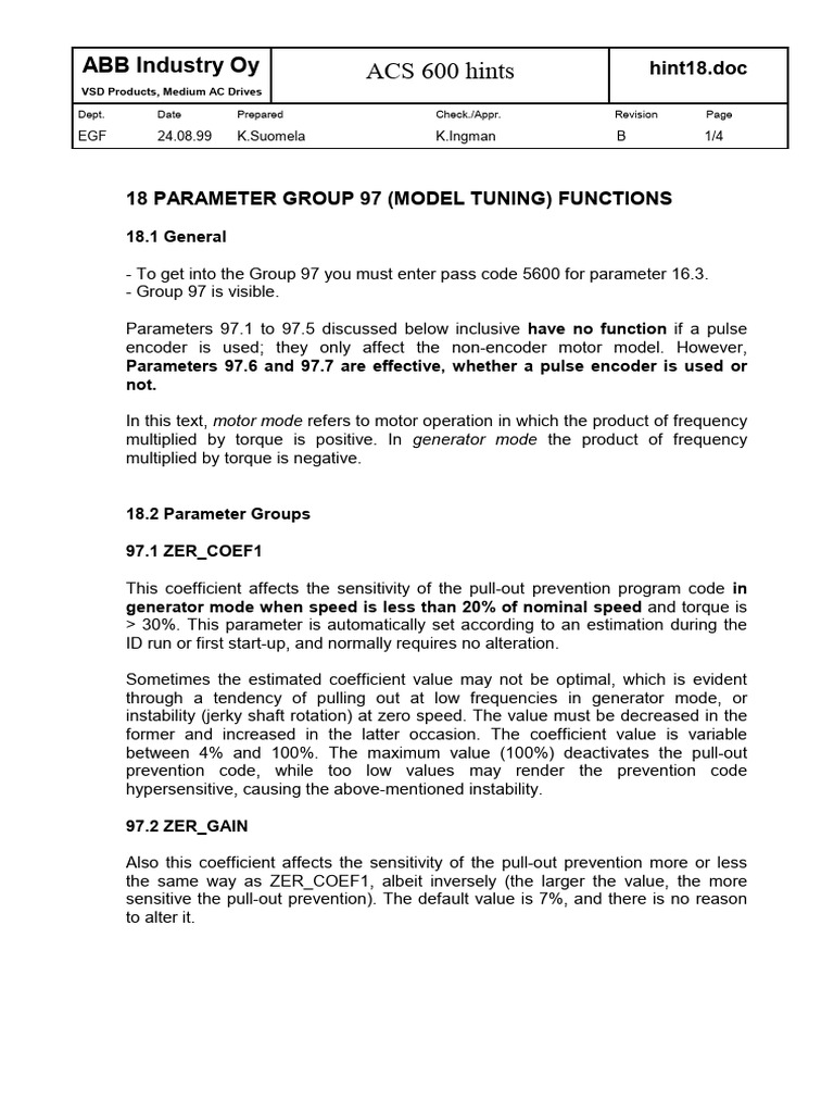 ACS 600 Parameter Group 97 Guide | PDF | Electrical Engineering ...