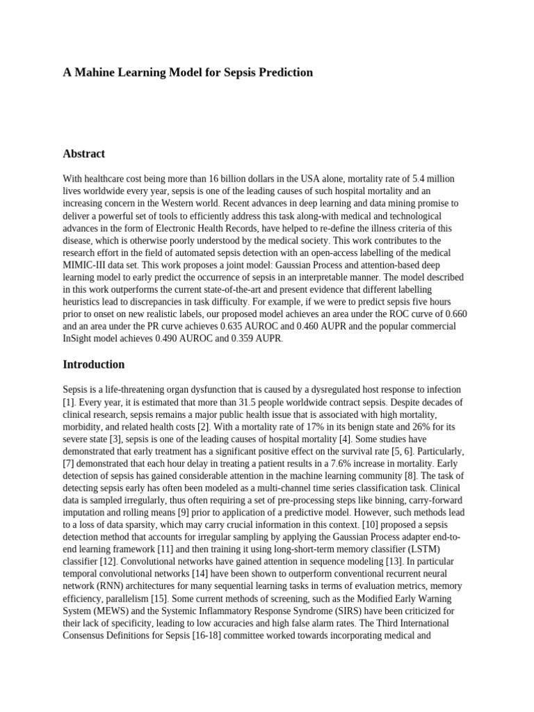 A Mahine Learning Model For Sepsis Prediction-Aug-22-2021-0116 | PDF ...