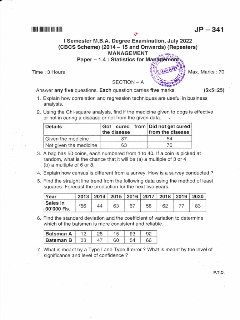 MBA Statistics Exam Questions 2022 | PDF | Statistics | Errors And ...