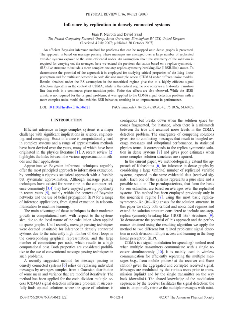 Inference by Replication in Densely Connected Systems | PDF | Normal ...