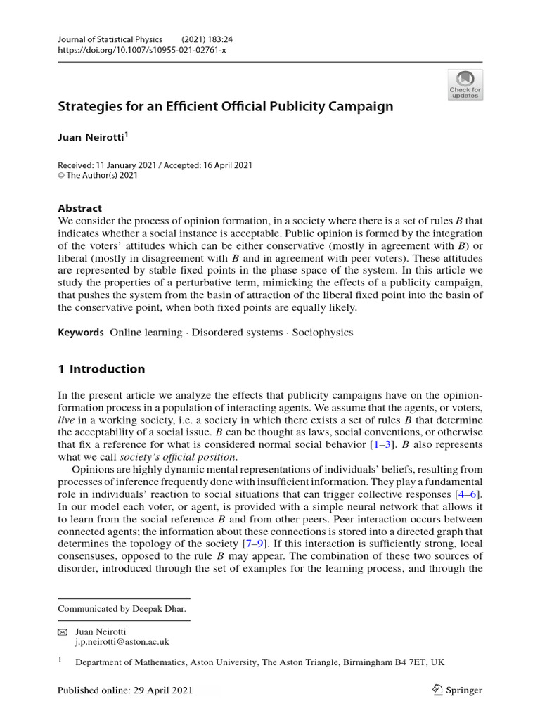 Publicity Campaigns and Opinion Dynamics | PDF | Perturbation Theory ...