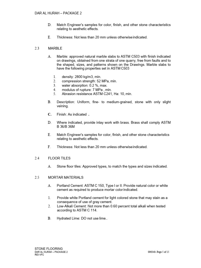 Stone Flooring Specifications for Dar Al Hijrah | PDF | Mortar (Masonry ...