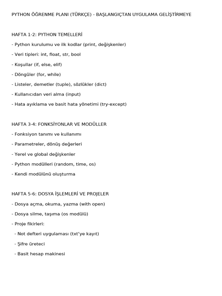 Python Ogrenme Plani TR | PDF