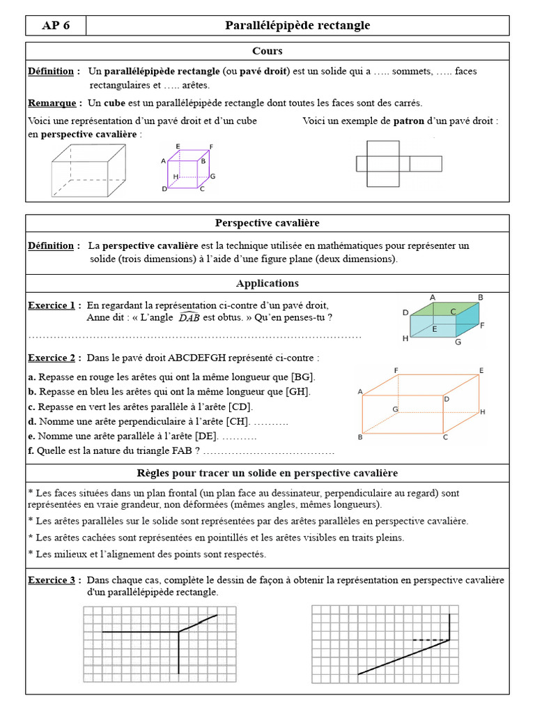 Définition et perspective du parallélépipède | PDF | Perspective ...